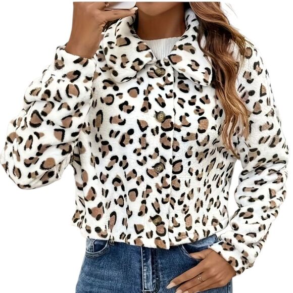 Chic Leopard Print Teddy Jacket - Picture 5 of 5